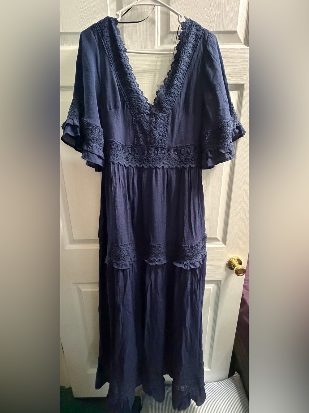 Women’s Navy Lace-Trim Maxi Dress